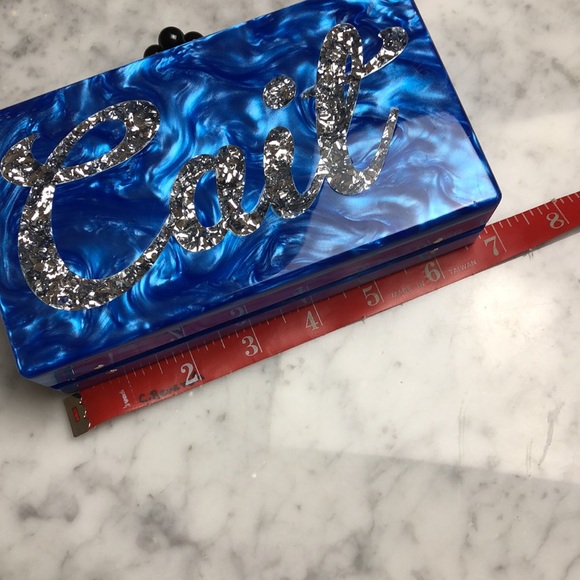 EDIE PARKER Blue and Silver Clutch with Script Design - Picture 11 of 13